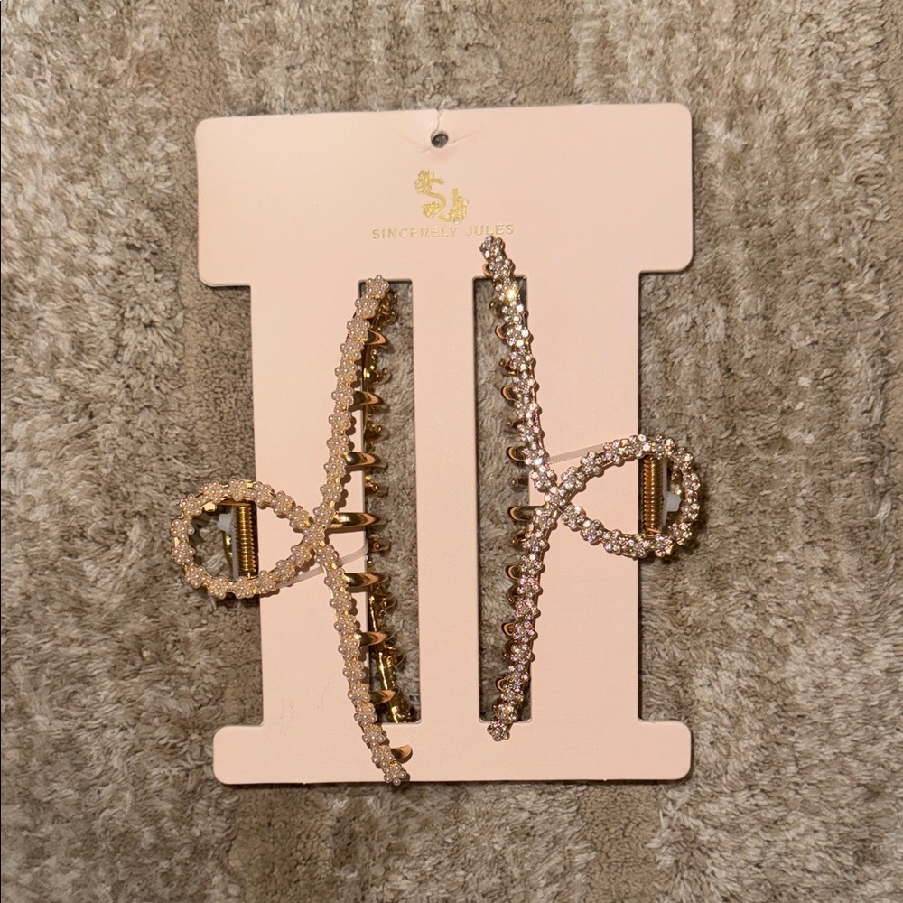 Sincerly Jules Rose Gold Rhinestone Bow and Barrette Hair Clips
